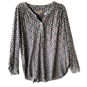 LOFT WOMENS FLORAL PATTERNED LONG SLEEVE ROLL TAB TOP SIZE PETITE MEDIUM